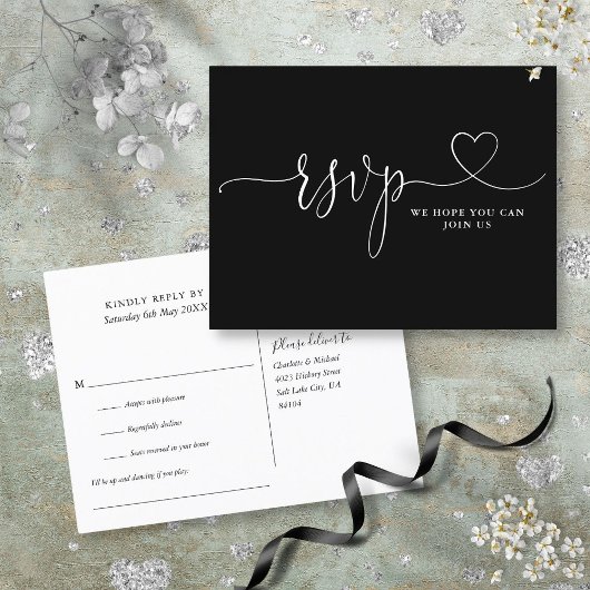 Black and White Heart Script Song Aanvraag Uitnodiging Briefkaart