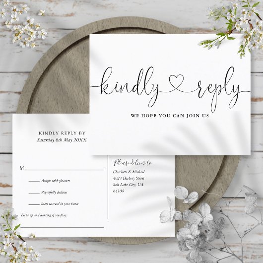 Black and White Heart Script Song Request RSVP Uitnodiging Briefkaart