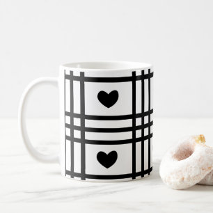 Black and White Hearts Cute Pattern Koffiemok
