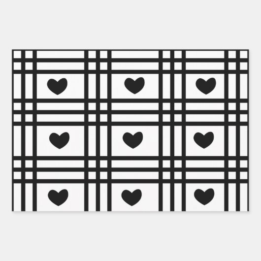 Black and White Hearts Cute Valentijnsdag Pattern Inpakpapier Vel (Voorkant 3)