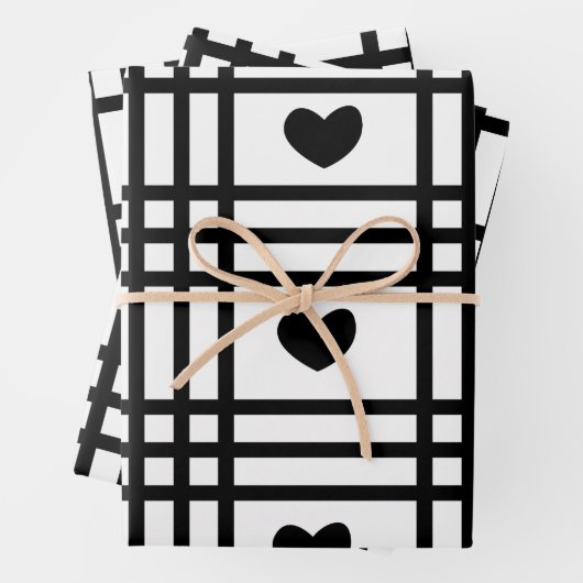 Black and White Hearts Cute Valentijnsdag Pattern Inpakpapier Vel (In situ)