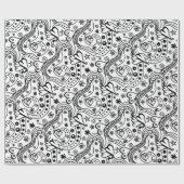 Black and White Hearts Love Artsy Doodle Pattern Cadeaupapier (Vlak)