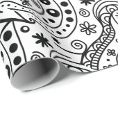 Black and White Hearts Love Artsy Doodle Pattern Cadeaupapier (Rol Hoek)