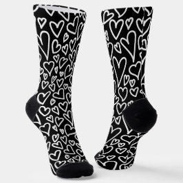 Black and White Hearts Love Pattern Socks Sokken