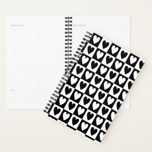 Black and White Hearts Love Planner Notebook (Display)