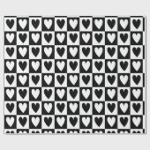 Black and White Hearts Love Valentines Print Cadeaupapier (Vlak)