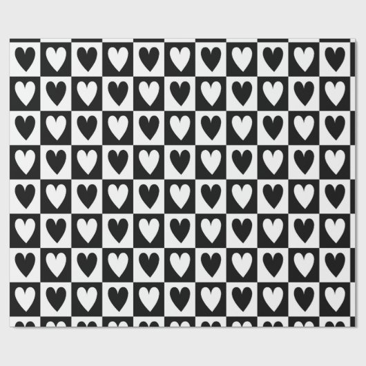 Black and White Hearts Love Valentines Print Cadeaupapier (Vlak)