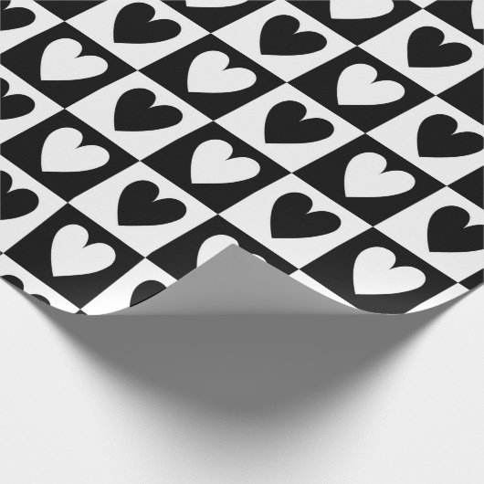 Black and White Hearts Love Valentines Print Cadeaupapier (Hoek)