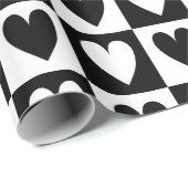 Black and White Hearts Love Valentines Print Cadeaupapier (Rol Hoek)