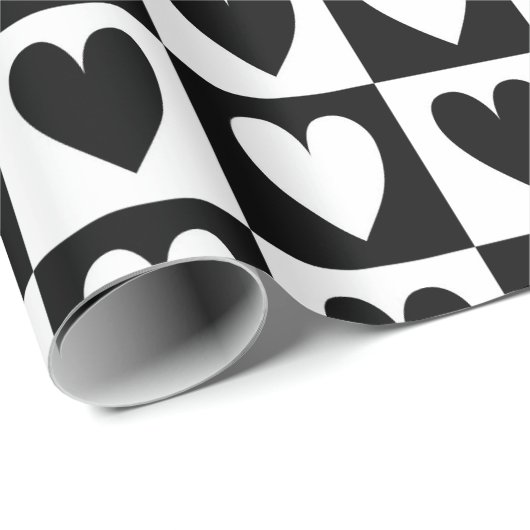 Black and White Hearts Love Valentines Print Cadeaupapier (Rol Hoek)