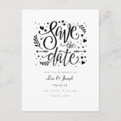 Black and White Hearts Script Save the Date Briefkaart (Voorkant)
