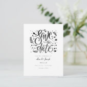 Black and White Hearts Script Save the Date Briefkaart (Staand voorkant)