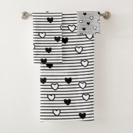 Black and White Hearts Valentijn Pattern Bad Handdoek