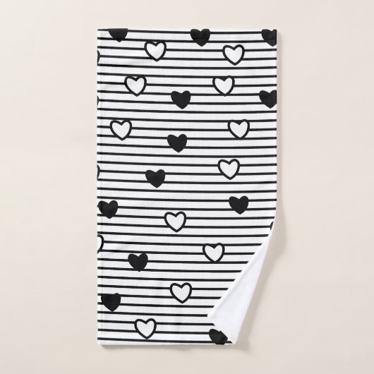 Black and White Hearts Valentijn Pattern Bad Handdoek (Handdoek)
