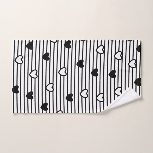 Black and White Hearts Valentijn Pattern Bad Handdoek (Handdoek)