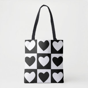 Black and White Hearts Valentijnsdag Pattern Tote Bag