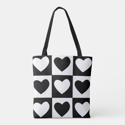 Black and White Hearts Valentijnsdag Pattern Tote Bag (Achterkant)