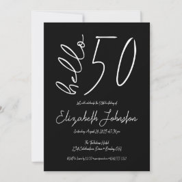 Black and White Hello 50 Fabulous Birthday Minimal Kaart