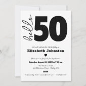 Black and White Hello 50 Fabulous Birthday Modern Kaart (Voorkant)
