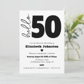 Black and White Hello 50 Fabulous Birthday Modern Kaart (Staand voorkant)