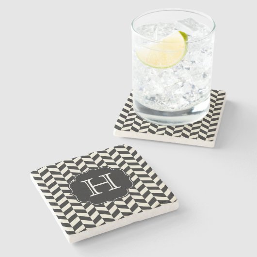 Black and White Herringbone Chevron Pattern Stenen Onderzetter (Zijkant)