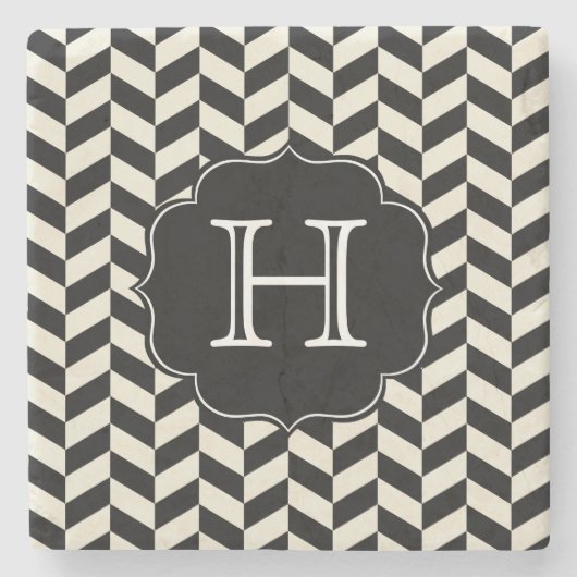Black and White Herringbone Chevron Pattern Stenen Onderzetter (Voorkant)