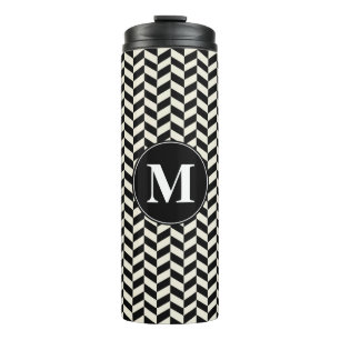Black and White Herringbone Chevron Pattern Thermosbeker
