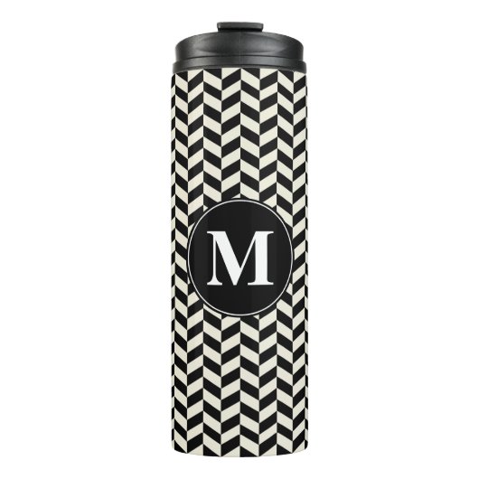 Black and White Herringbone Chevron Pattern Thermosbeker (Voorkant)