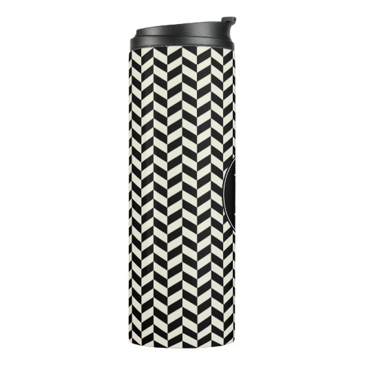 Black and White Herringbone Chevron Pattern Thermosbeker (Gedraaid links)