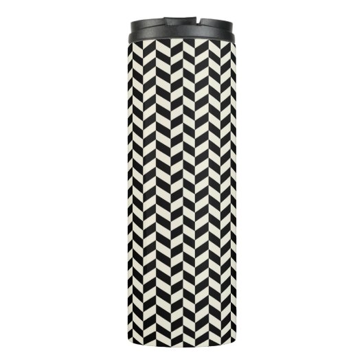Black and White Herringbone Chevron Pattern Thermosbeker (Achterkant)