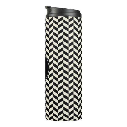 Black and White Herringbone Chevron Pattern Thermosbeker (Geroteerd rechts)