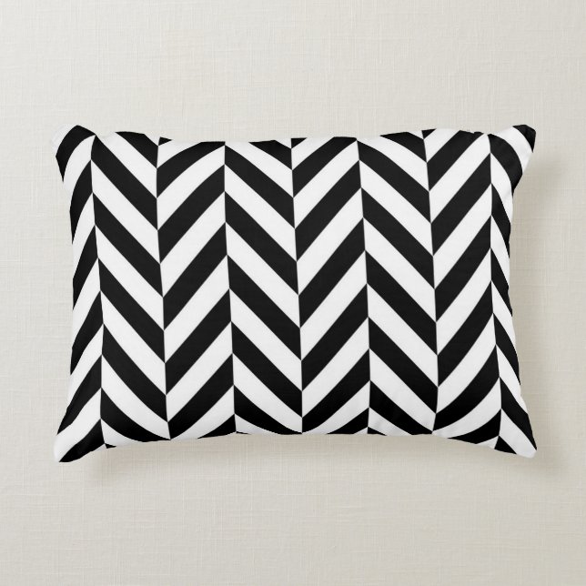 Black and White Herringbone Pattern Accent Kussen (Voorkant)