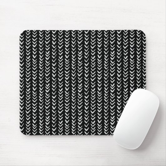Black and White Herringbone Pattern Mousepad Muismat (Met muis)