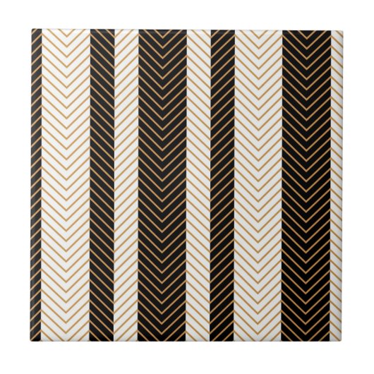 Black and White Herringbone Pattern Tegeltje (Voorkant)