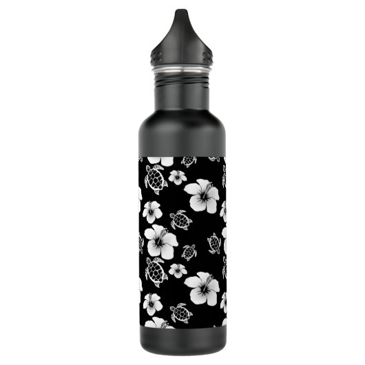 Black and White Hibiscus Honu Hawaiian Pattern Waterfles (Links)