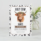 Black and White Highland Koe Verjaardagsfeest Kaart (Staand voorkant)
