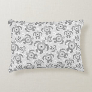 Black and White Honu Sea Turtles Hibiscus Flowers Accent Kussen