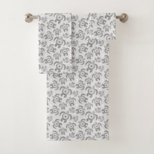 Black and White Honu Sea Turtles Hibiscus Flowers Bad Handdoek
