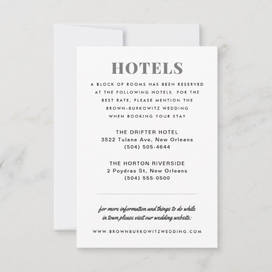 Black and White Hotel Accommodation Enclosure Kaar RSVP Kaartje (Voorkant)