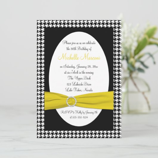 Black and White Houndstooth 30th Birthday Invite Kaart (Staand voorkant)