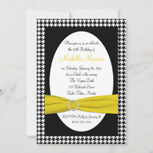 Black and White Houndstooth 30th Birthday Invite Kaart