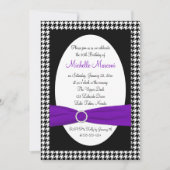 Black and White Houndstooth 30th Birthday Invite Kaart (Voorkant)