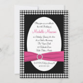 Black and White Houndstooth 30th Birthday Invite Kaart (Voorkant)