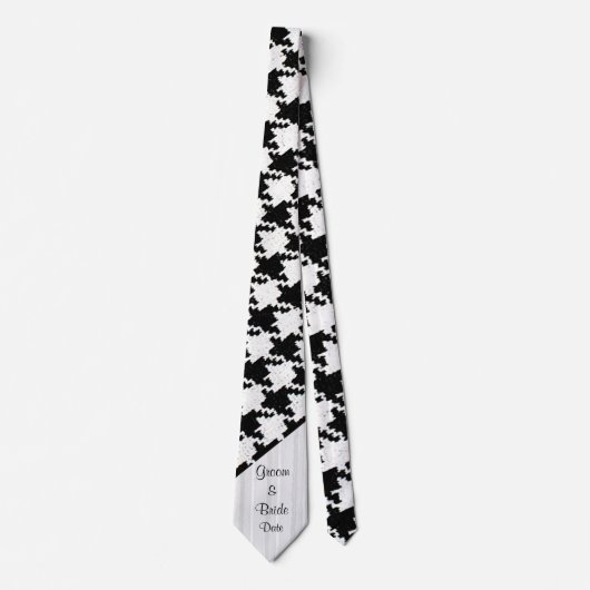 "Black and White Houndstooth" Groom's Wedding Stro Stropdas (Voorkant)
