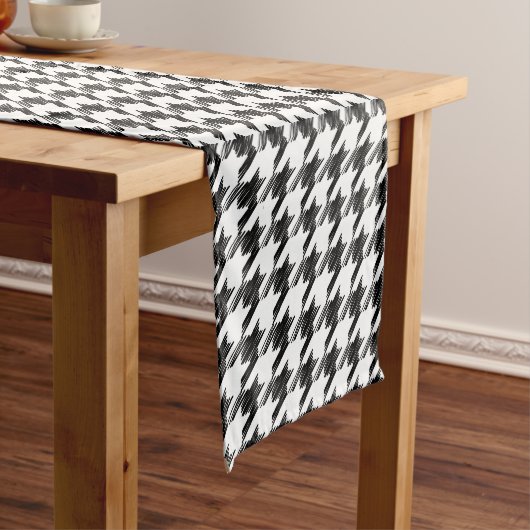 Black and White Houndstooth Table Runner Korte Tafelloper (Voorbeeld)