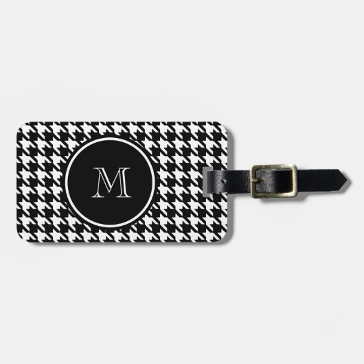 Black and White Houndstooth Your Monogram Bagagelabel (Voorkant horizontaal)