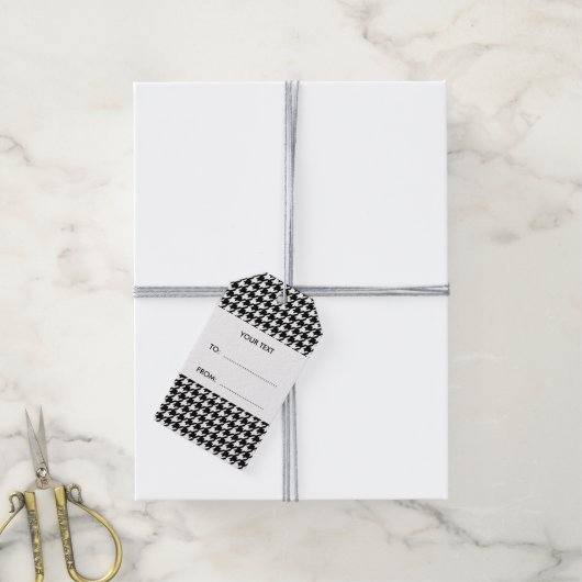 Black and White Houndstooth Your Monogram Cadeaulabel (Met Touw)