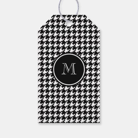 Black and White Houndstooth Your Monogram Cadeaulabel (Achterkant)