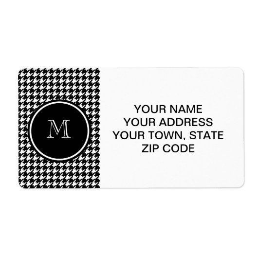 Black and White Houndstooth Your Monogram Etiket (Voorkant)