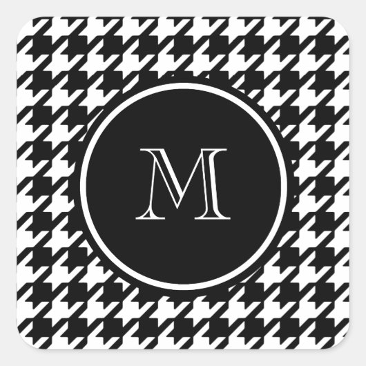 Black and White Houndstooth Your Monogram Vierkante Sticker (Voorkant)